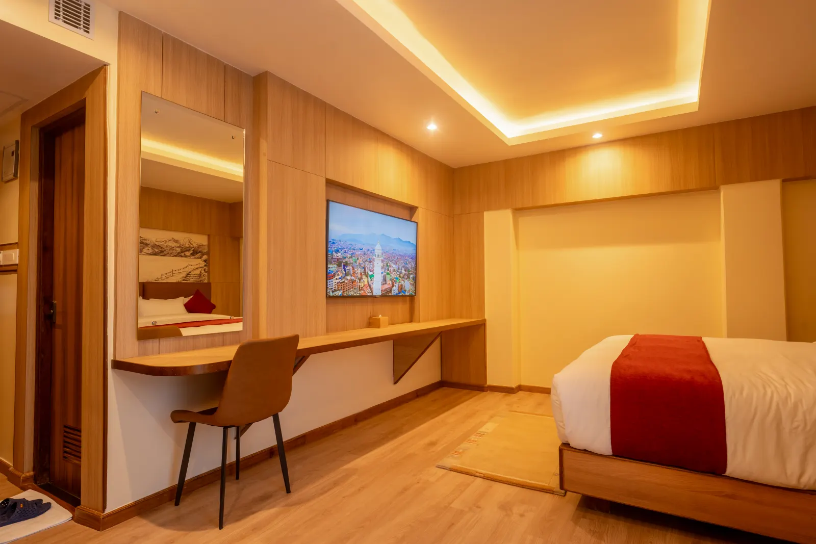 Hotel Lumen room desk and timber interior detail