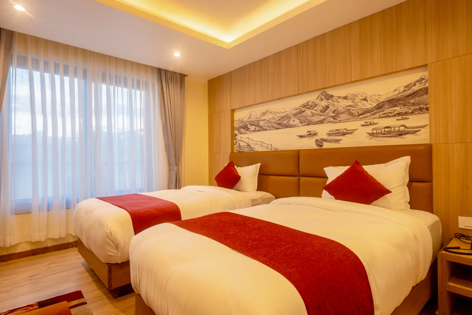 Hotel Lumen twin room with two beds and a broad window