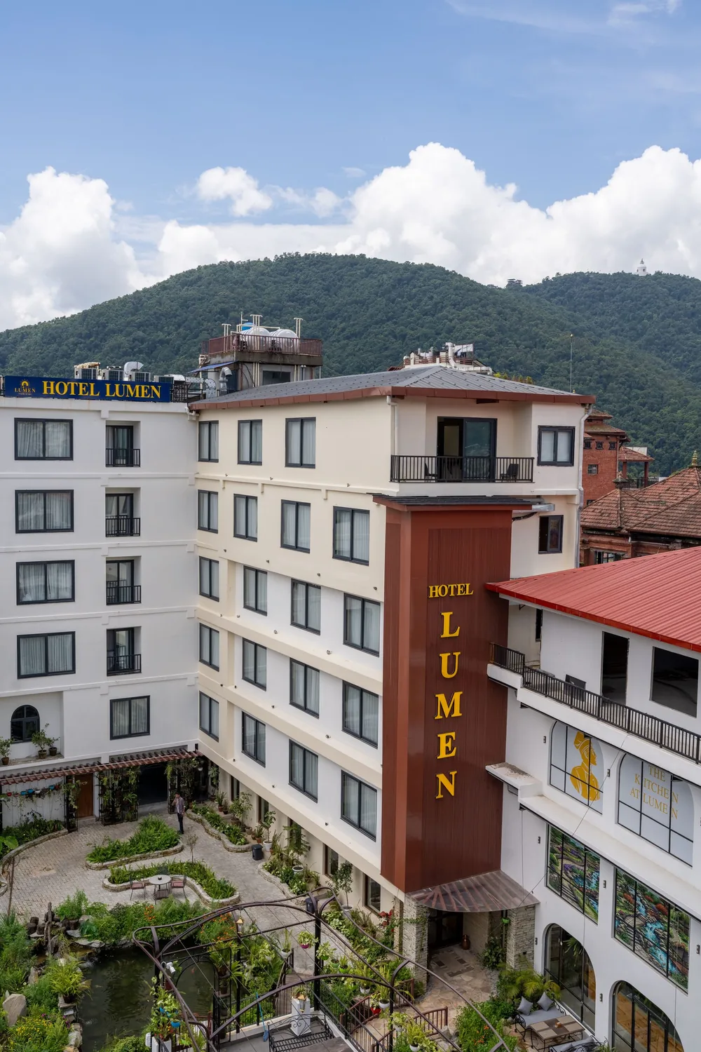 Hotel Lumen exterior and courtyard in Lakeside, Pokhara