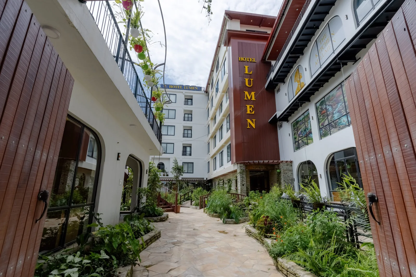 Garden entrance of Hotel Lumen on Street 16 in Lakeside, Pokhara